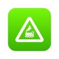 Warning sign railway crossing without barrier icon digital green