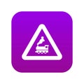 Warning sign railway crossing without barrier icon digital purple