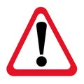 Warning sign in red triangle, attention, danger icon.