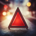 Warning sign, red triangle on the road Royalty Free Stock Photo