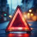 Warning sign, red triangle on the road Royalty Free Stock Photo