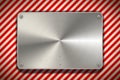 Warning sign red and white stripes with polished metal blank plate, industrial background Royalty Free Stock Photo