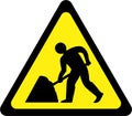 Warning sign with road works