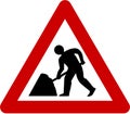 Warning sign with road works