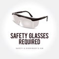 Warning sign - Safety glasses required. Plastic safety glasses. Royalty Free Stock Photo