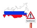 Warning sign sanctions against Russia in german Royalty Free Stock Photo