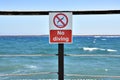 Warning Sign Saying No Diving on the Beach.