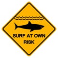 Warning Sign Shark Symbol and Own Risk Use Caution When Surfing,Vector Illustration, Isolate On White Background Label. EPS10