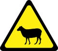 Warning sign with sheeps on road Royalty Free Stock Photo