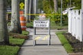Warning sign that sidewalk is closed at street construction site. Utility work ahead Royalty Free Stock Photo