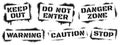 Warning sign stencil graffiti. Black ray paint danger inscription, alert grunge quote for caution, keep out Royalty Free Stock Photo