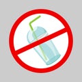 Warning sign stop plastic cup and straws waste isolated grey background, ban plastic waste in forbidden red logo sign, symbol Royalty Free Stock Photo