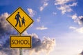 Warning sign for students-kids school crossing the street Royalty Free Stock Photo