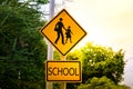 Warning sign for students school crossing the street Royalty Free Stock Photo