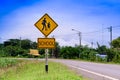 Warning sign for students school crossing the street Royalty Free Stock Photo