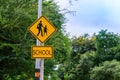 Warning sign for students school crossing the street Royalty Free Stock Photo