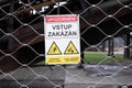 Warning sign with text translation from czech language: Caution: No Admittance. Royalty Free Stock Photo