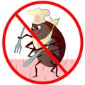 Warning sign without ticks, dressed in a kitchen hat and kitchen knife, with a fork and knife. illustration