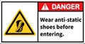 Warning sign to use anti-static shoes.,Danger sign