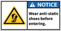 Warning sign to use anti-static shoes.,Notice sign