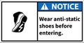 Warning sign to use anti-static shoes.,Notice sign