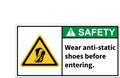 Warning sign to use anti-static shoes.,Safety sign