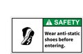 Warning sign to use anti-static shoes.,Safety sign