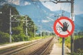 Warning Sign At A Train Station