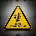 Warning sign with a triangular shape indicating HIGH TEMPERATUR Royalty Free Stock Photo