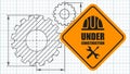 Warning sign under construction on poster template. Logo concept Royalty Free Stock Photo