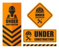 Warning sign under construction set. Orange color. Logo concept. Royalty Free Stock Photo