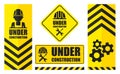 Warning sign under construction set. Yellow color. Logo concept. Royalty Free Stock Photo
