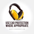 Warning sign - Use ear protection where appropriate. Safety yellow earphones. Royalty Free Stock Photo