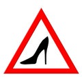 Warning sign with woman shoes silhouette