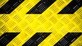 Warning sign yellow and black stripes painted on steel checker plate or diamond plate on floor texture wide banner background