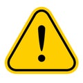 Warning sign yellow, exclamation mark icon, danger sign, attention sign, caution alert symbol orange isolated on white background Royalty Free Stock Photo