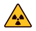 Warning sign. Yellow triangle with black attention symbol, radioactive area emblem, dangerous pollution industrial zone