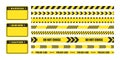 Warning signs. Attention sign. Construction tapes and warning shields. Vector scalable graphics Royalty Free Stock Photo