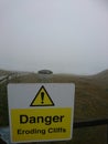 Warning signs. Be careful when walking, dander clifs, eroding cliffs. Cornwall Perranporth Holiday