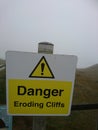Warning signs. Be careful when walking, dander clifs, eroding cliffs. Cornwall Perranporth Holiday Royalty Free Stock Photo