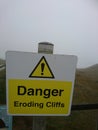 Warning signs. Be careful when walking, dander clifs, eroding cliffs. Cornwall Perranporth Holiday