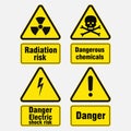 Warning signs about danger, signs in yellow triangles Royalty Free Stock Photo