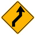Warning signs Double curve, first to right on white background Royalty Free Stock Photo