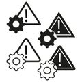 Warning signs gears set. Alert symbols collection. Maintenance concept. Vector illustration. EPS 10. Royalty Free Stock Photo