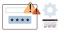 Browser interface with warnings, star rating, and shopping cart analytics graph Royalty Free Stock Photo