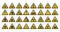 Warning signs large set. Safety in workplace. Yellow triangle with black image. Vector illustration.