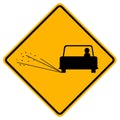 Warning signs Loose road surface on white background