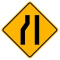 Warning signs Road narrows on left side on white background