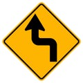 Warning signs Sharp double curve, first to left on white background Royalty Free Stock Photo