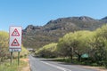 Warning signs at the start road R301 through Bainskloof Pass